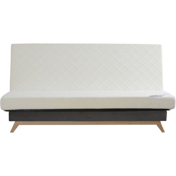 Canapé convertible Clic Clac 3 places - Matelas DUNLOPILLO Ep.13 cm - Mousse HR 35 kg/m3 - Tissu Gris - Fabriqué en France