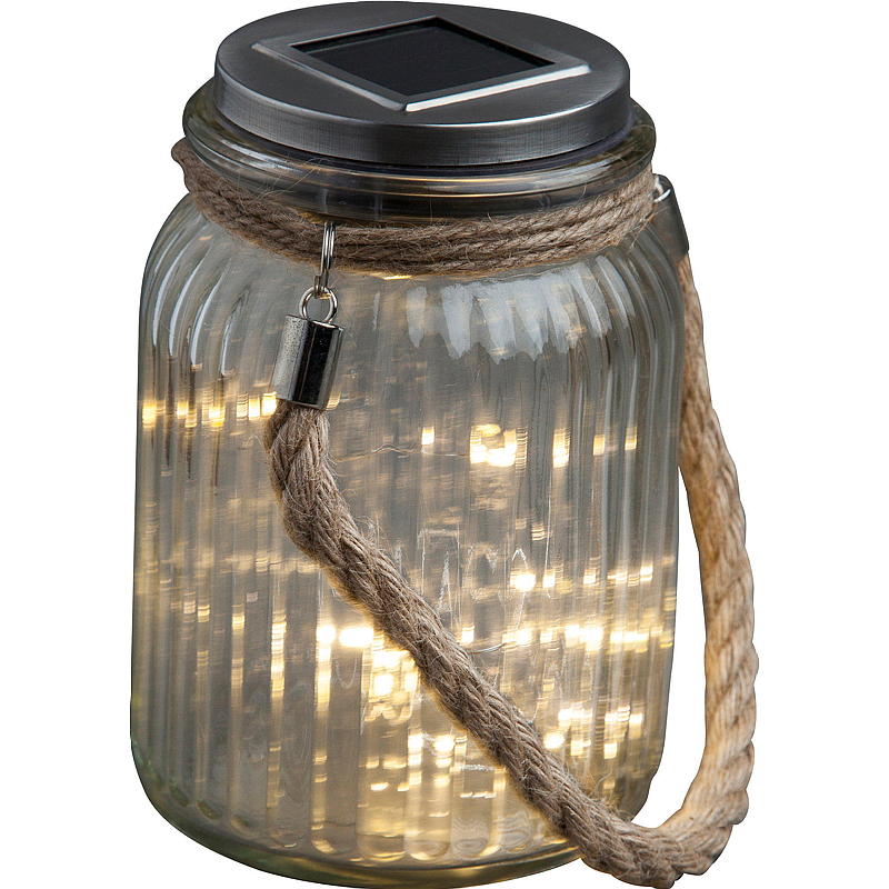 Light IT glazen pot met 15 ledlampjes en zonnecel.