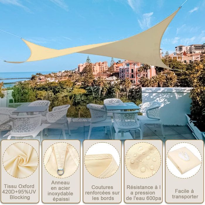 Voile D'ombrage Lmperméable 3x4m - Rectangulaire - 420D Tissu Oxford 95% UV Protection - HYKJSIDE - Indéchirable Toile Ombrage