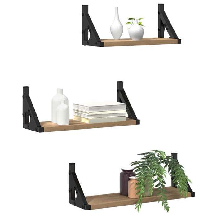 SOLDES D'HIVER®ETAGÈRE MURALE charge maximale 40 kg - Marron Étagère Murale Design Mural - avec stockage - Grand espace - Lot de 3 C