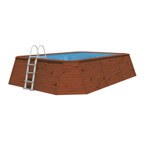 Piscina K2o com painéis de madeira, 345x255x107 cm, filtro de areia, vazão de 3.028 L/h, com escada.
