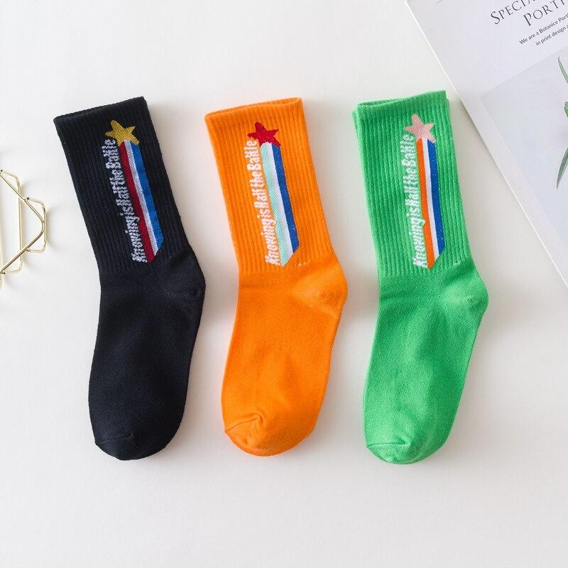 Calcetines de algodón nuevos para mujer, estilo estrella arcoíris, color negro, naranja y verde, estilo urbano Harajuku. Calcetines largos, tallas 35 y 40.