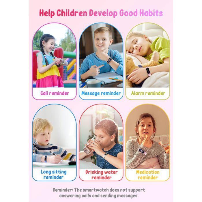 Kindersmartwatch voor sport: 2,4 cm (0,96 inch) verbonden fitnessarmband met stappenteller voor meisjes en jongens (roze)