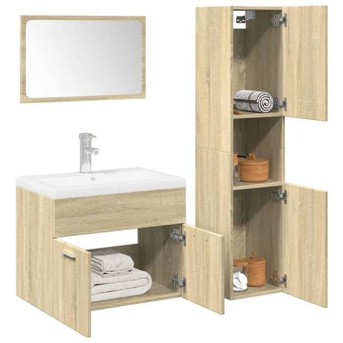 vidaXL 3-piece bathroom furniture set in Sonoma oak, bathroom cabinet, bathroom cupboard, furniture 3324993