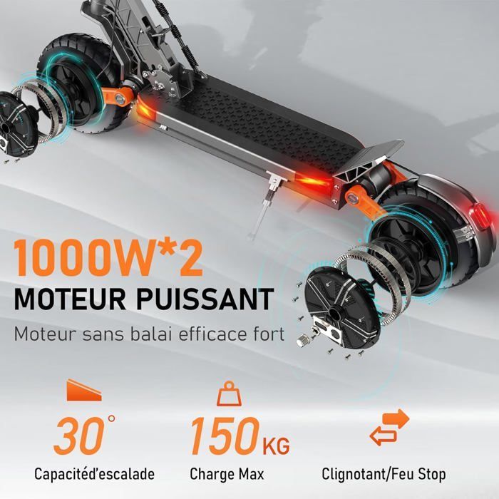 JOYOR S10-S-Z - Trottinette électrique - Deux moteurs 1000 W*2, batterie 60 V 18 Ah - Max 60km/h - Autonomie de 70 km - Noir