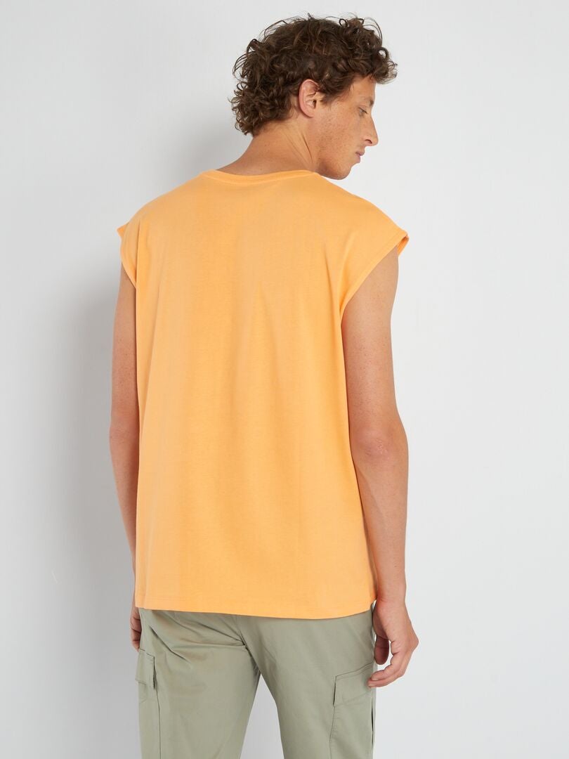 Jersey tanktop met print - ORANJE