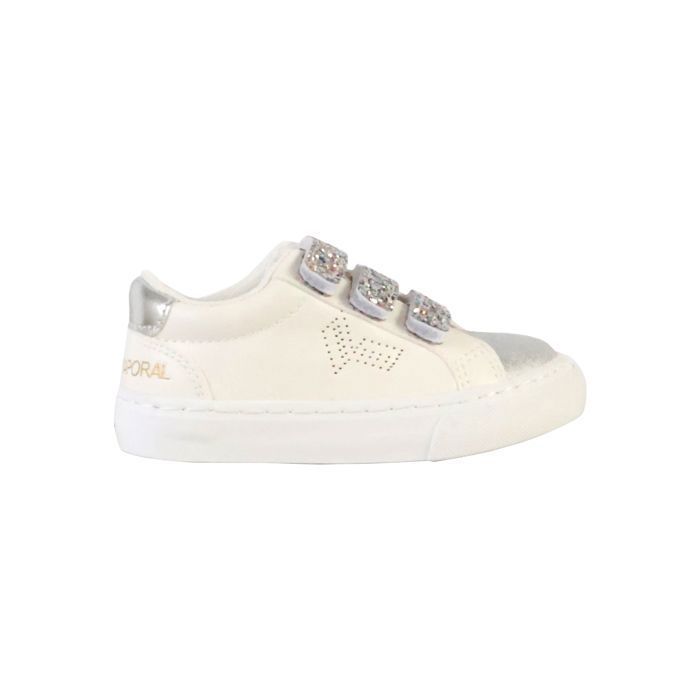 Zapatillas bajas - KAPORAL - Infantiles - Niñas - Blancas - Velcro con purpurina multicolor