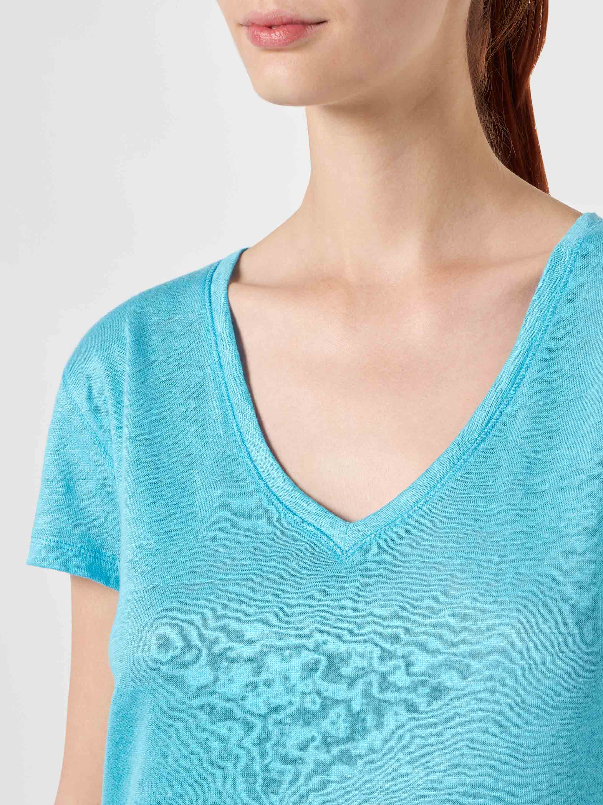 Türkisfarbenes Leinen-T-Shirt für Damen