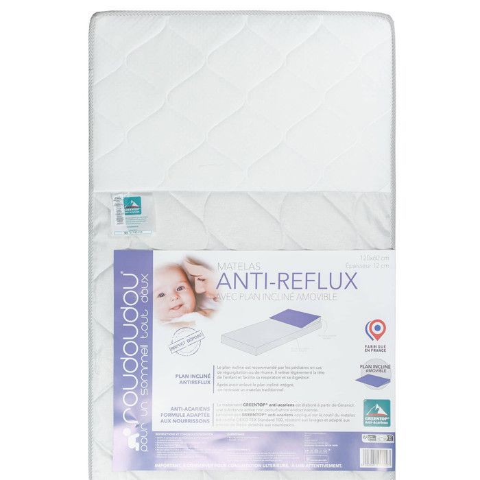SEVIRA KIDS | Colchón infantil antirreflujo con cuña extraíble - Fabricado en Francia Blanco - 60x120 Blanco 60x120 Fabricado en Francia
