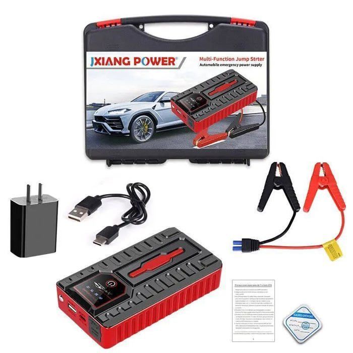 Avviatore di emergenza per batterie auto al litio UltraSafe da 5000 A 12 V, caricabatterie USB portatile e cavi di avviamento.