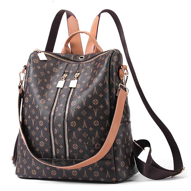 Zaino antifurto con monogramma del marchio, stile vintage da donna, zaino da viaggio di lusso, borsa capiente per ragazze con stampa di lettere
