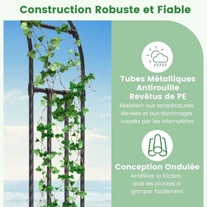 Arche de Jardin avec Treillis 153 x 40 x 240 cm COSTWAY-pour Plantes Grimpantes -en Métal Revêtus de PE-Tubes Ondulés-Mariage, Fête