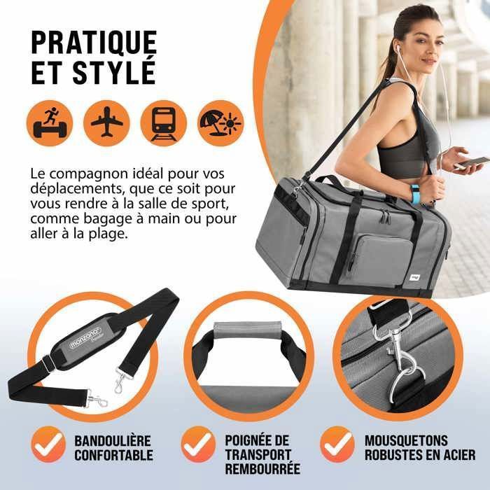 Sac de voyage MONZANA® Sac de Sport Gris 90L Fitness Football Transport Bandoulière amovible Réglable Weekender Duffelbag