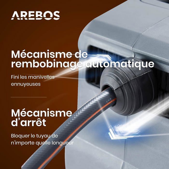 AREBOS Enrouleur de tuyau d'arrosage automatique de 30 m