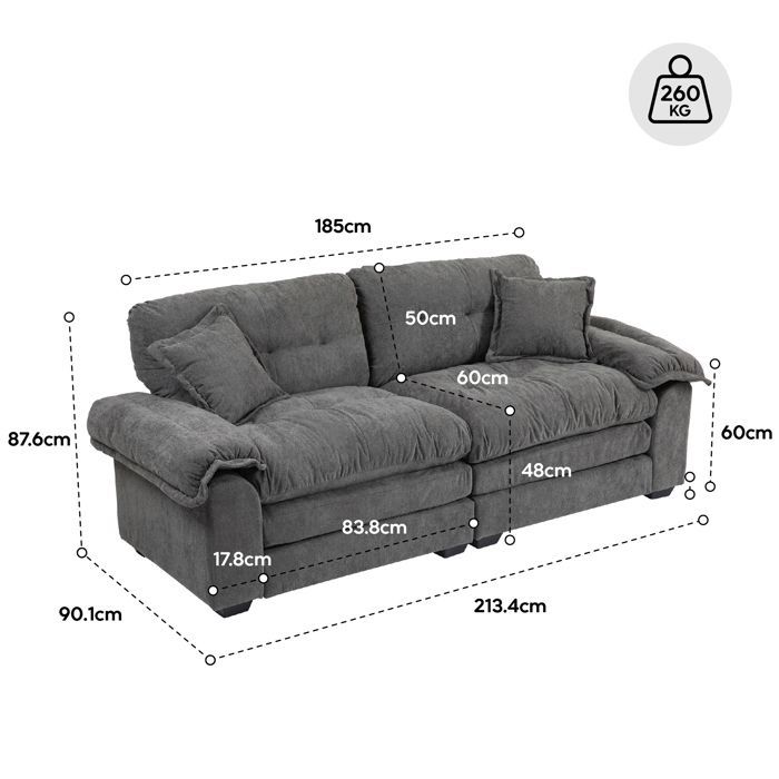 MEUBLIV Double Sofa, Tufted Sofa with 2 Matching Armchair Cushions, 213.4x90.1x87.6 cm, Chenille, Beige