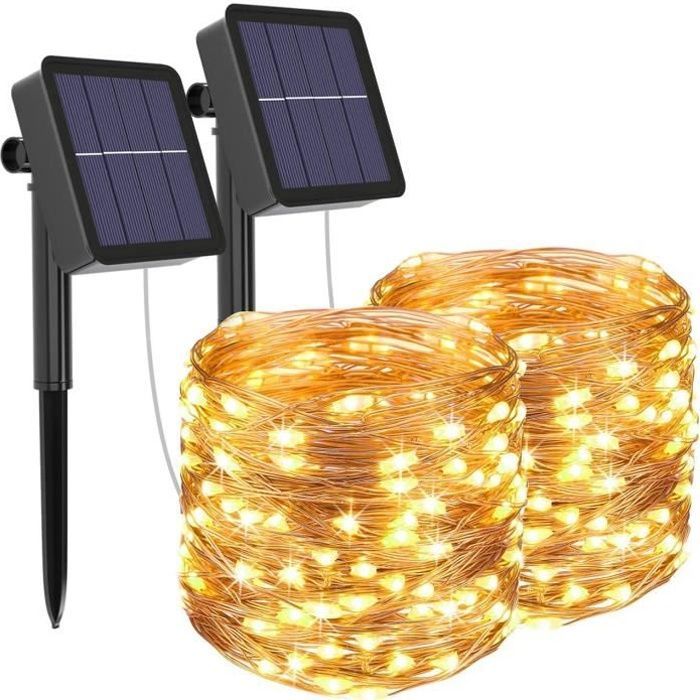 Guirnalda de luces solares para exteriores - Litogo - 10 metros - 100 luces - Luz amarilla