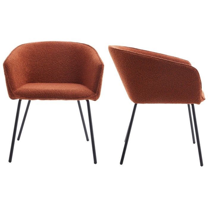Juego de 2 sillas de comedor en tela bouclé color óxido, patas negras - Swann