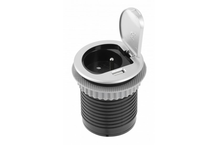 Przedłużacz biurkowy CHARGER MINI 60mm 1 x gniazdo z/u 1xUSB 2,4A aluminium
