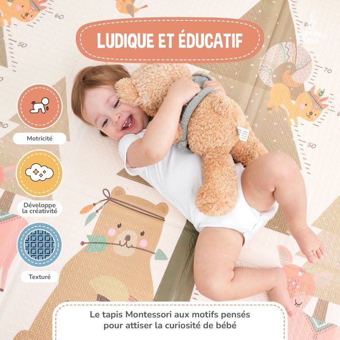 Alfombra de juegos plegable, reversible e impermeable - 180x120x1cm | Alfombra de juegos de espuma para niños - INDIANS | SUPERB BABY