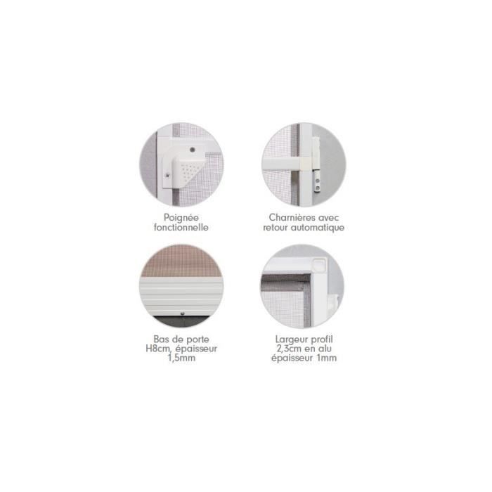 Mosquitera para puerta batiente, 100 cm de ancho x 220 cm de alto - Aluminio blanco