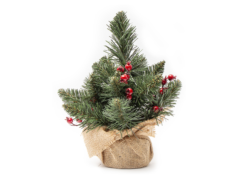 Choinka dekorowana w jucie z jarzębiną 30 cm