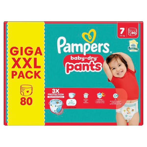 Pampers Baby-Dry Pants velikost 7 plenice za dojenčke, velikost 7 (15+ kg), 80 kosov