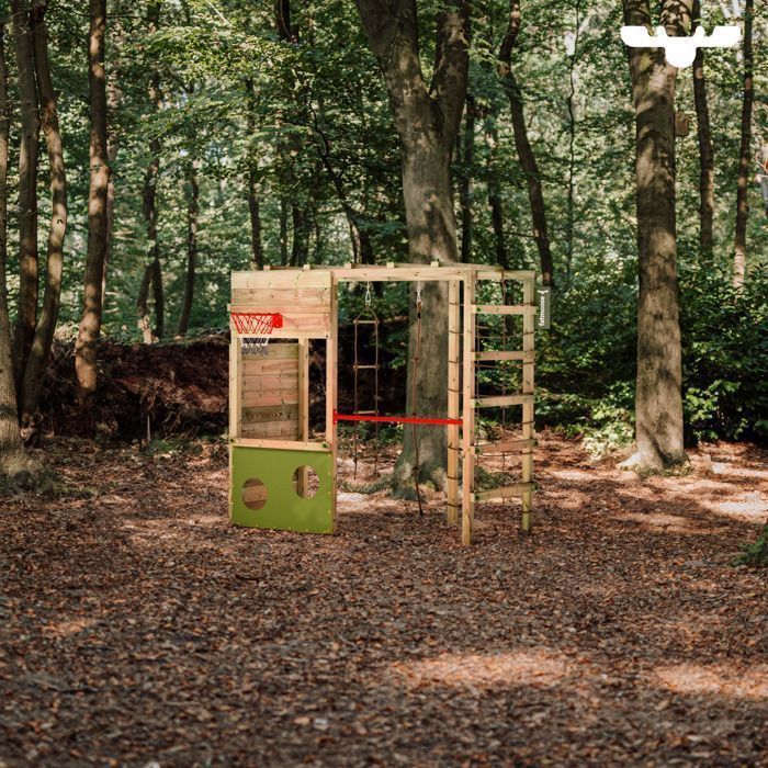 FATMOOSE CleverClimber Club XXL houten speelruimte met klimwand en basketbalring - olijfgroen - 10 jaar garantie*