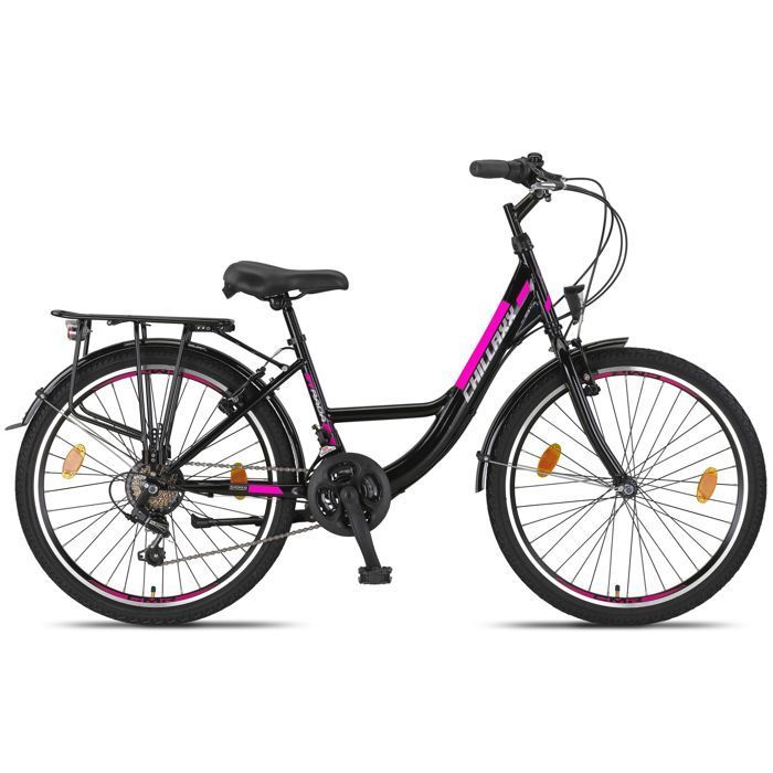 Chillaxx Strada Premium Citybike - 24 Zoll, Schwarz-Pink mit V-Bremse