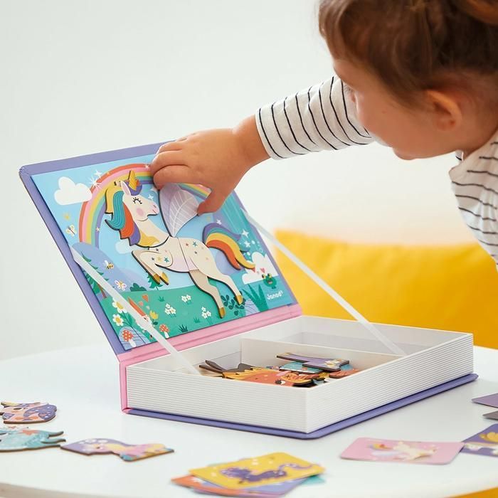 Magnéti'Book Unicorns - Magnetic Educational Game with 44 Magnets + 10 Models - FSC Certified Cardboard Toy for Children - Ages 3+