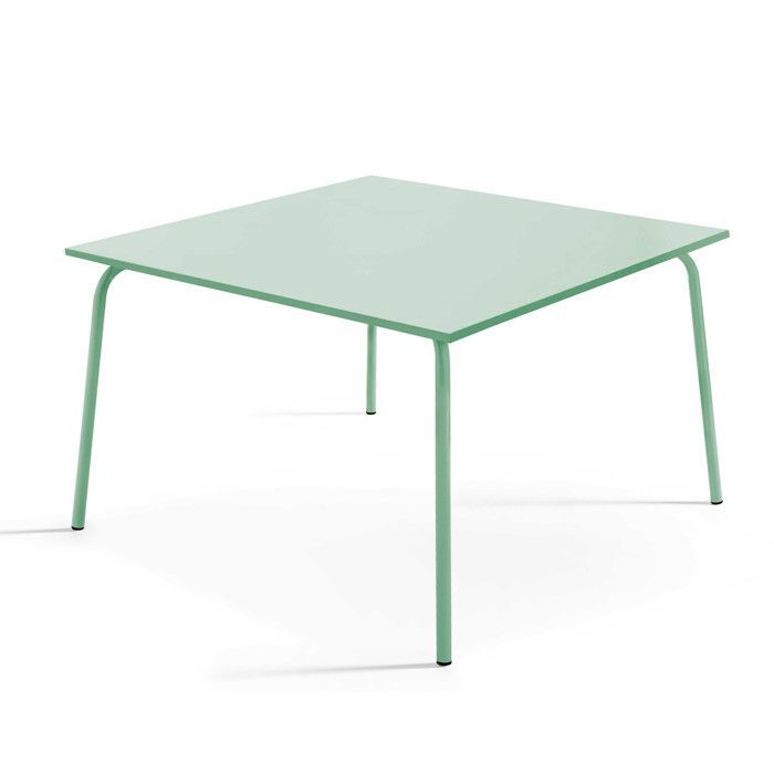 Palavas tuintafel en 8 stoelen in saliegroen metaal, Oviala