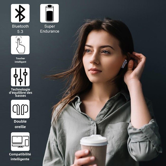 FINGERTIME Wireless Bluetooth 5.3 Earbuds with 48-Hour Battery Life, LED Display, Stereo Sound, IPX7 Waterproof, and Built-in Microphone, Black