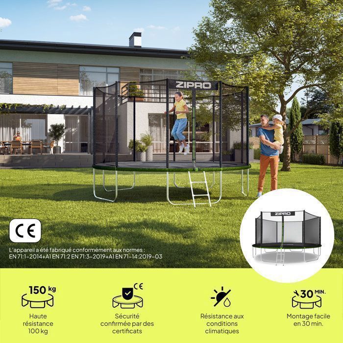 Trampolino da giardino Zipro Jump Pro con rete di sicurezza, rete per scarpe e scaletta, 435 cm (14 piedi)