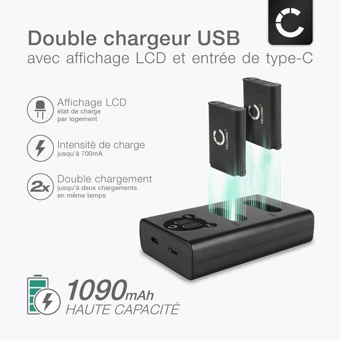 Set de 2 Batteries 1090mAh et Double Chargeur Compatible avec Sony RX100 FDR-X3000 RX1 DSC-HX400V - Accu de Remplacement Appareil