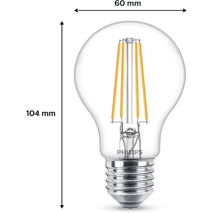 Philips, paquete de 6 bombillas LED E27 transparentes de 60 W, luz blanca cálida.