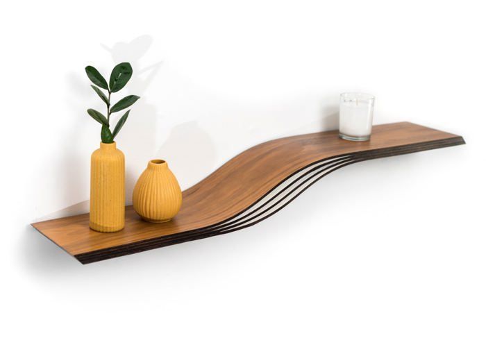 Etagère murale design EWART WOODS bois flottante moderne courbé noyer 60 cm