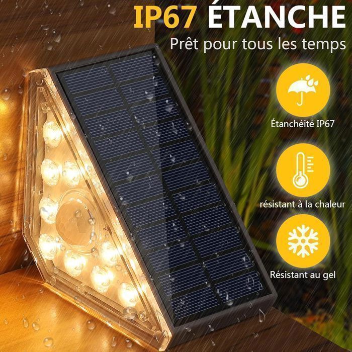 2 luces solares para escaleras, iluminación LED solar exterior para escaleras de 300 lúmenes con sensor de movimiento.