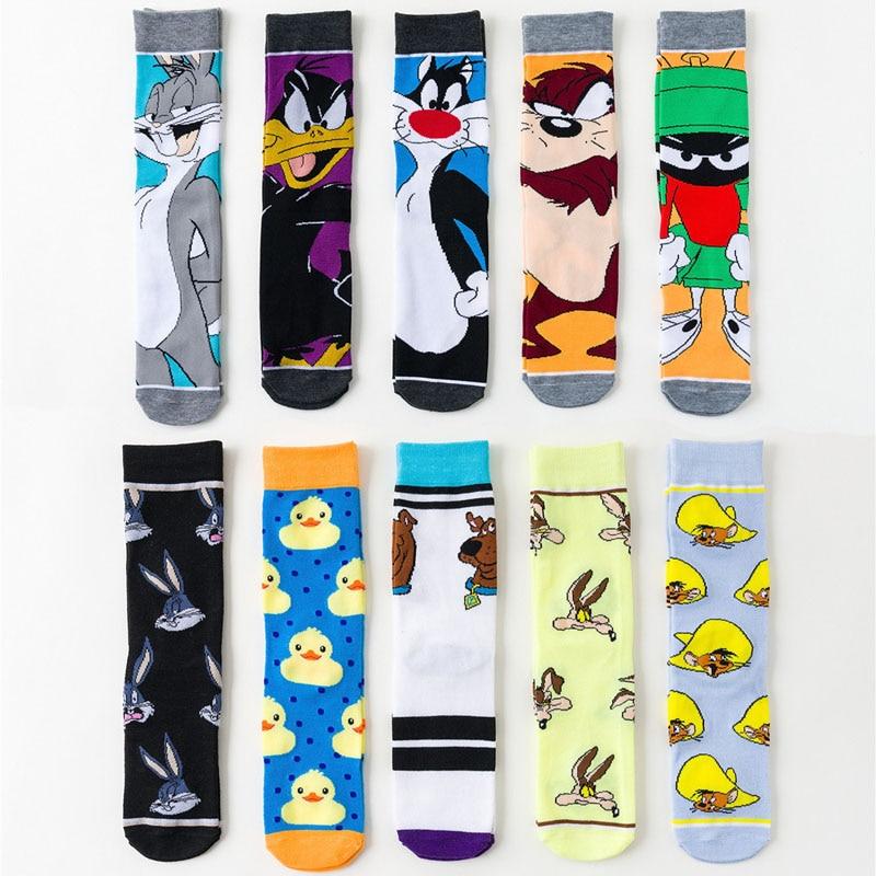 Calcetines de conejo de dibujos animados, informales, estilo hip hop, creativos, suaves, cómodos, novedosos, para hombres y mujeres, transpirables, de algodón, estilo hip hop.