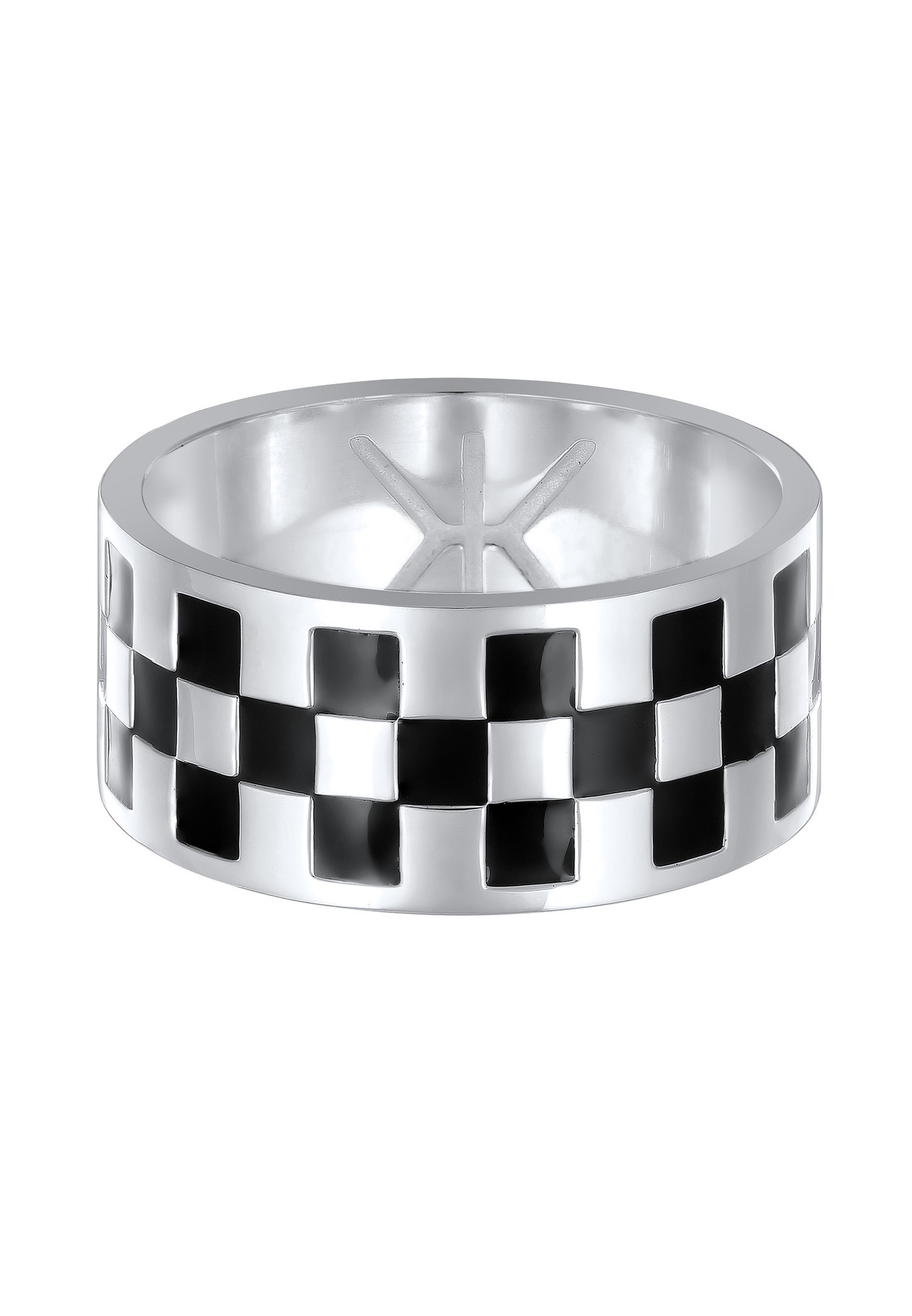 KUZZOI Hommes Bande échiquier avec émail noir en argent sterling 925