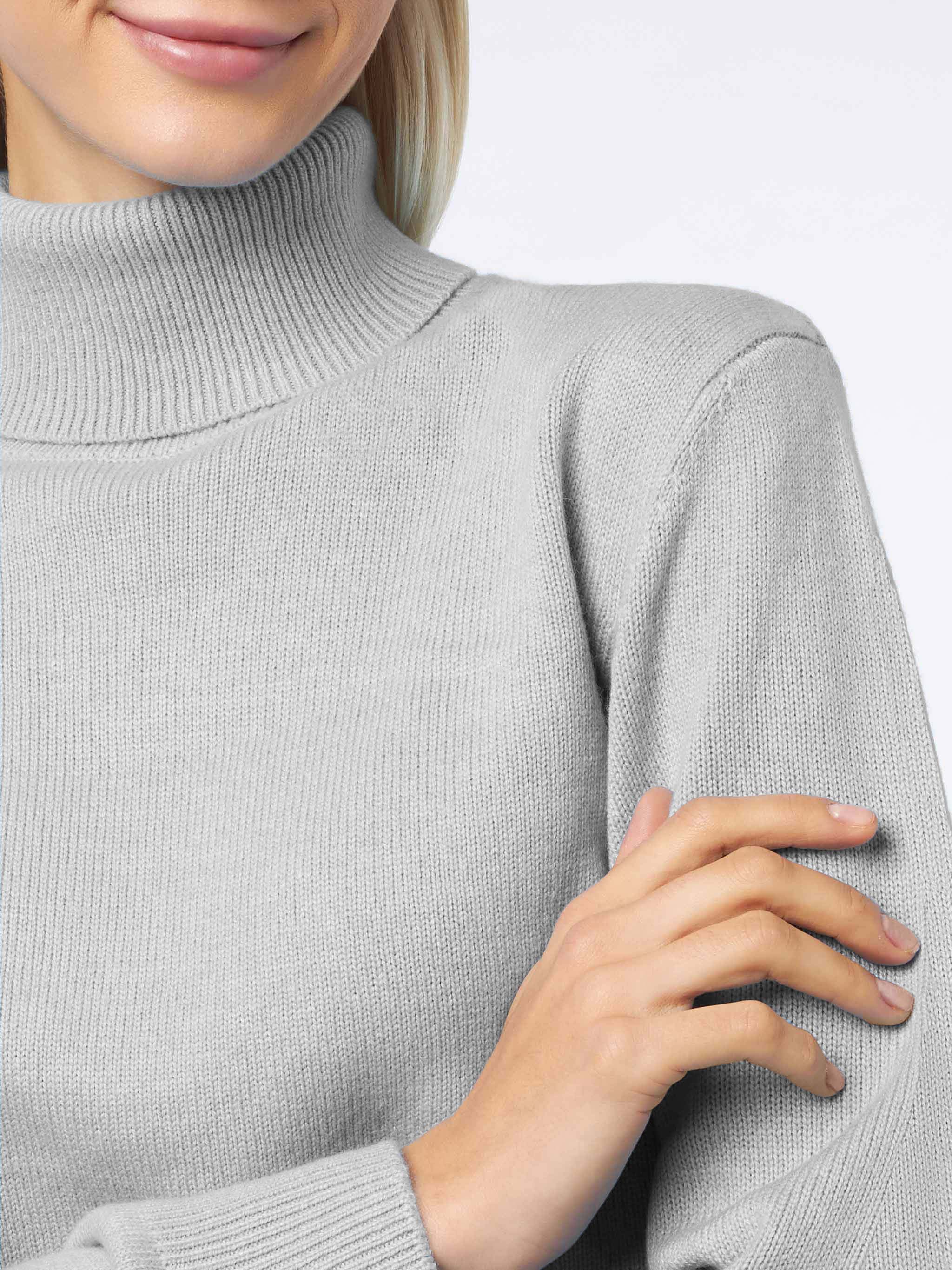 Maglione da donna a collo alto in cashmere puro grigio mélange Moody