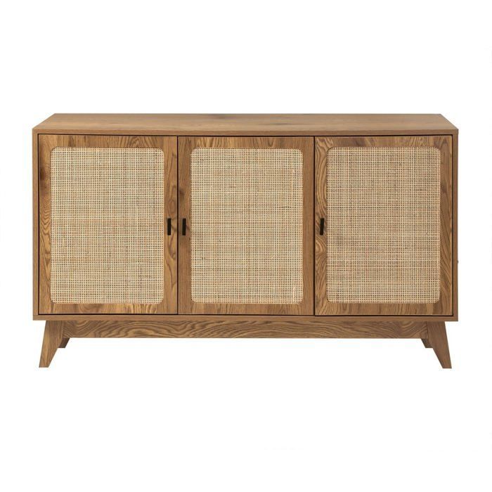 CALICOSY - Buffet 3 portes cannage en rotin naturel L120 cm - ALIA - Bois clair