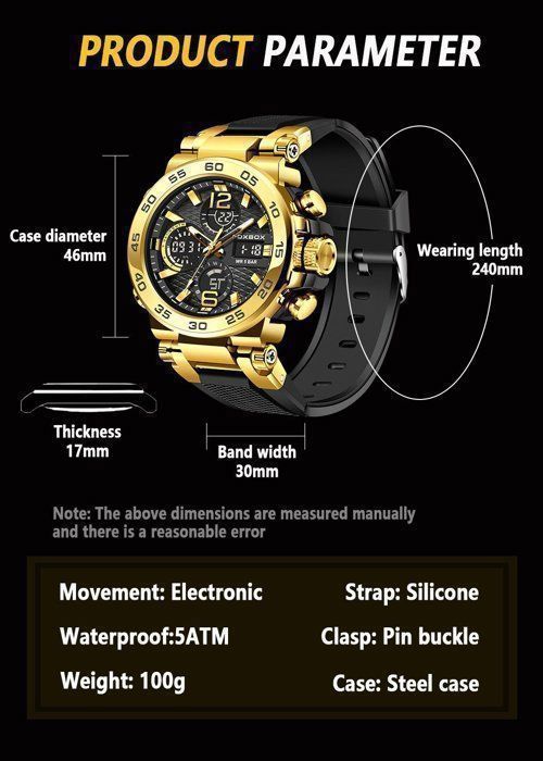 Men's Watch - Men's Sports Watch - Luminous - Lightweight Waterproof Men's Watch for Sports and Leisure - (Black Gold)