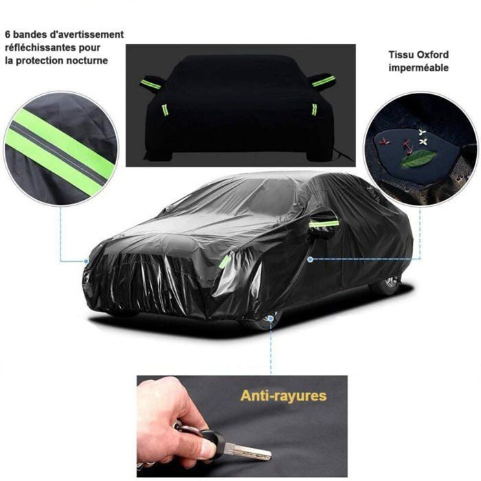 Funda impermeable para coche de exterior - Funda protectora para coches (4,9 × 1,8 × 1,5 m) Negra