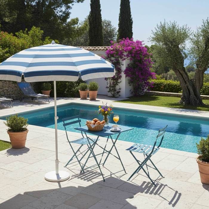 Mesa de jardim e 2 cadeiras de aço, 60 cm, azul Pacífico - Oviala