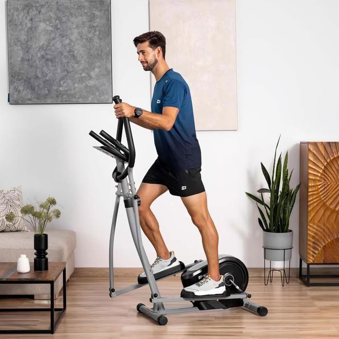 Elíptico Indoor Hop-Sport HS-2050C Cosmo, Volante de 9 kg, 8 Níveis de Resistência Magnética, Capacidade Máxima de 100 kg, Prata