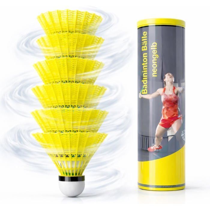 6x Volants de badminton jaunes - pour entraînement & compétition intérieur & extérieur