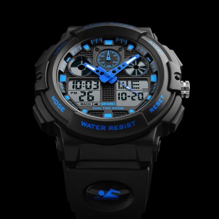 Reloj deportivo LED de doble pantalla para hombre, negro y azul.