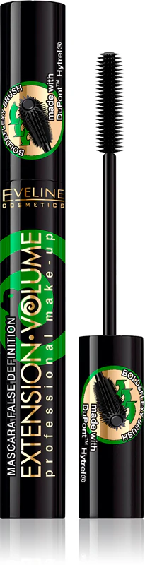 Máscara para cílios Extension Volume da Eveline Cosmetics, que curva e aumenta o volume dos cílios.