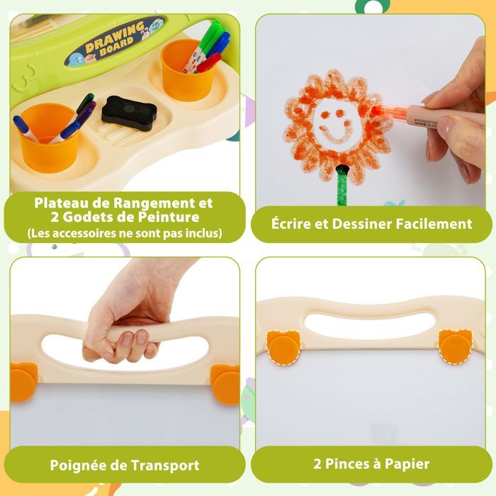 GIANTEX Chevalet pour Enfants 3+ Ans, Tableau Magnétique Double Face Rotatif & Amovible, Hauteur Réglable, 57x33x81cm, Vert