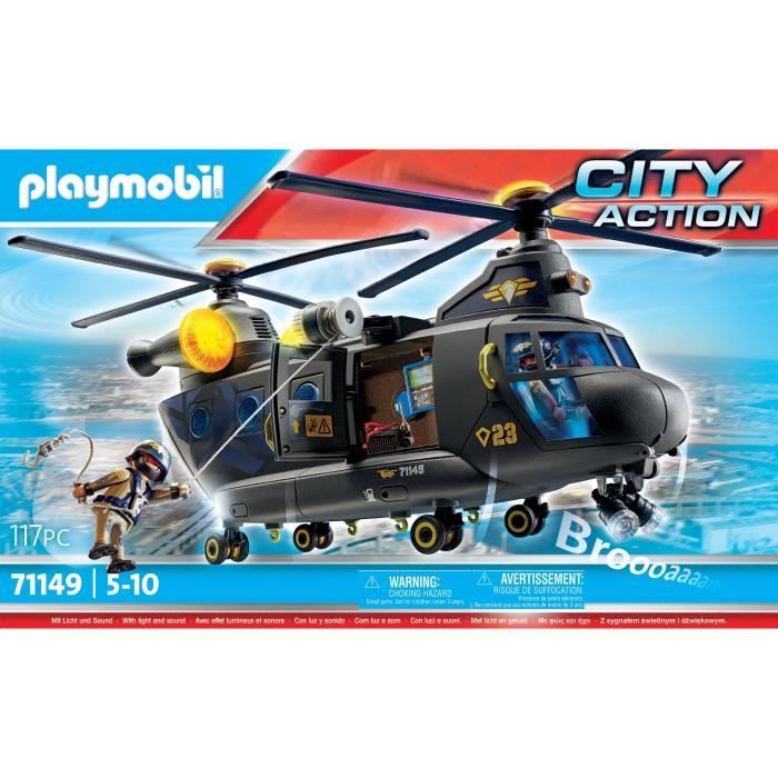 PLAYMOBIL 71149 Hélicoptère de transport des forces spéciales, Les policiers, City Action, Unité d'élite, 117 pièces, Dès 5 ans