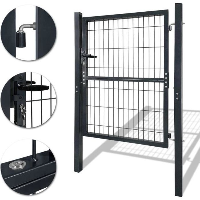Porte de jardin - YRHOME - Portail simple - Acier galvanisé - 175 cm - Gris anthracite